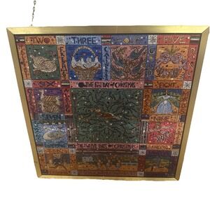 12 Days Of Christmas Stained Etched Glass Brass Framed Unique Christmas Decor